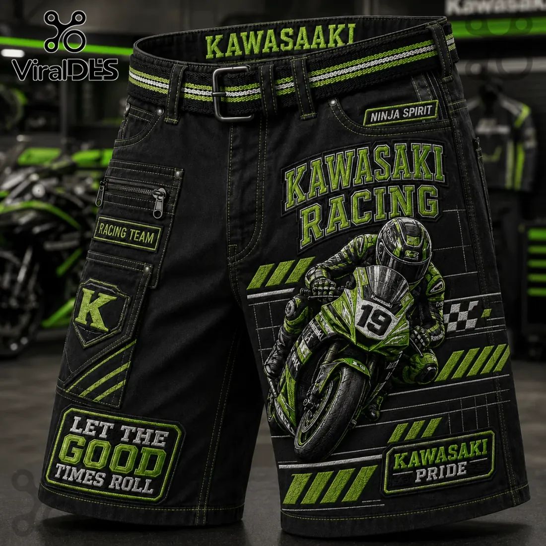 Kawasaki Racing Team Black Cargo Shorts