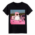 Cool Bunny in Pink Convertible T-Shirt-Funny Retro Car Graphic Tee for Men&Women
