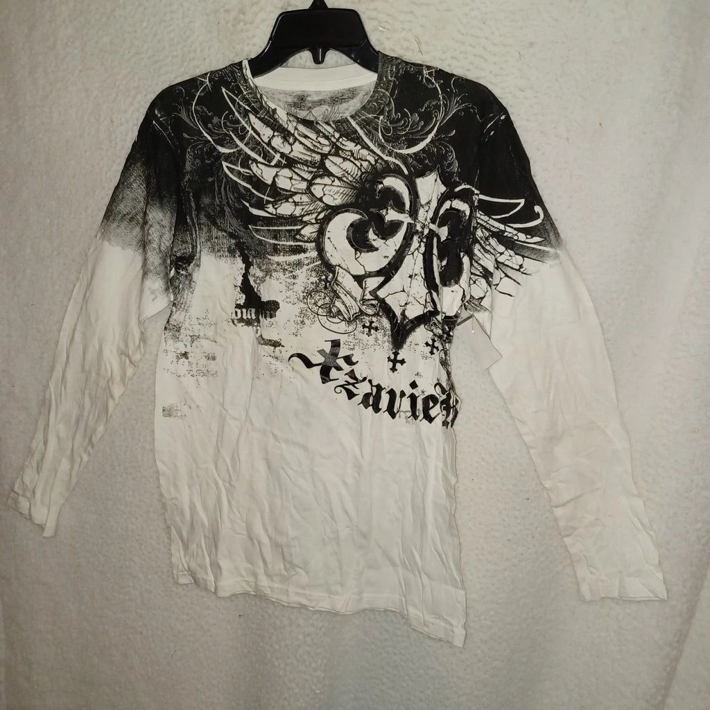 AXR Xzavier Men's Small White Long Sleeves Shirt Faith Royalty Gothic Biker (ZQ)