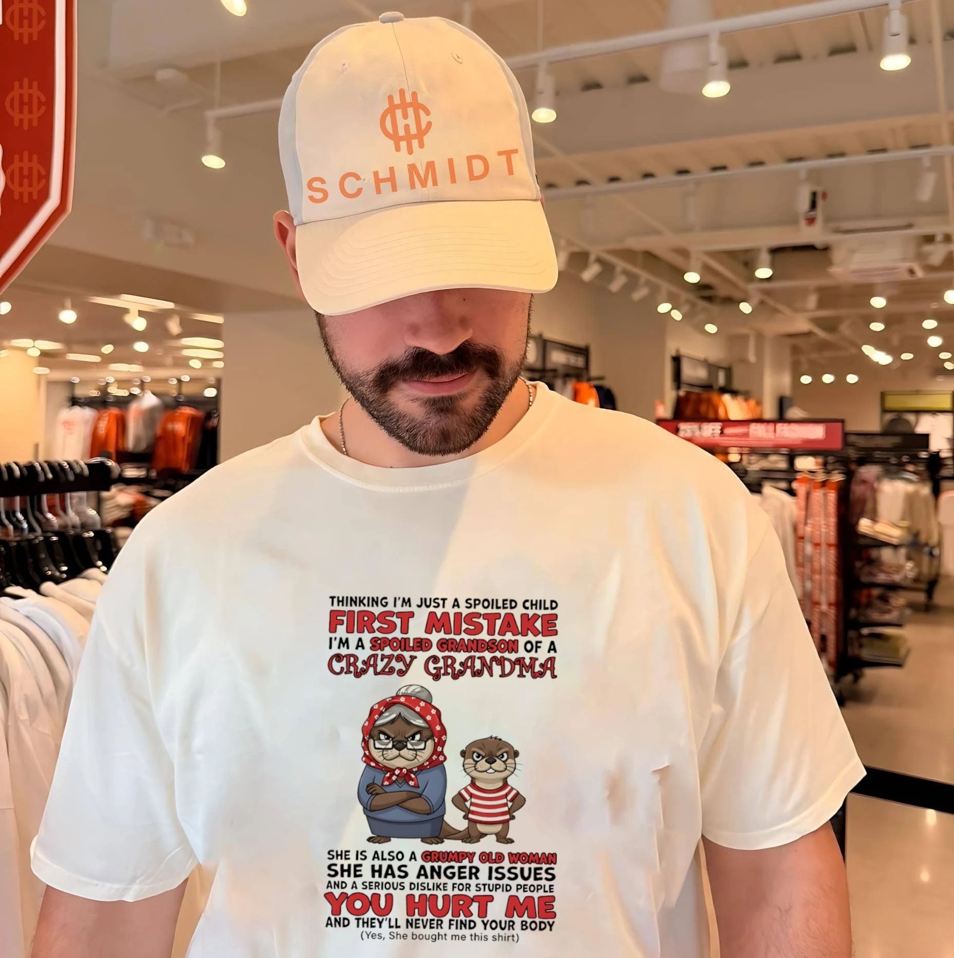 Thinking I’m just a spoiled child first mistake I’m a spoiled grandson of a crazy grandma cartoon otter shirt
