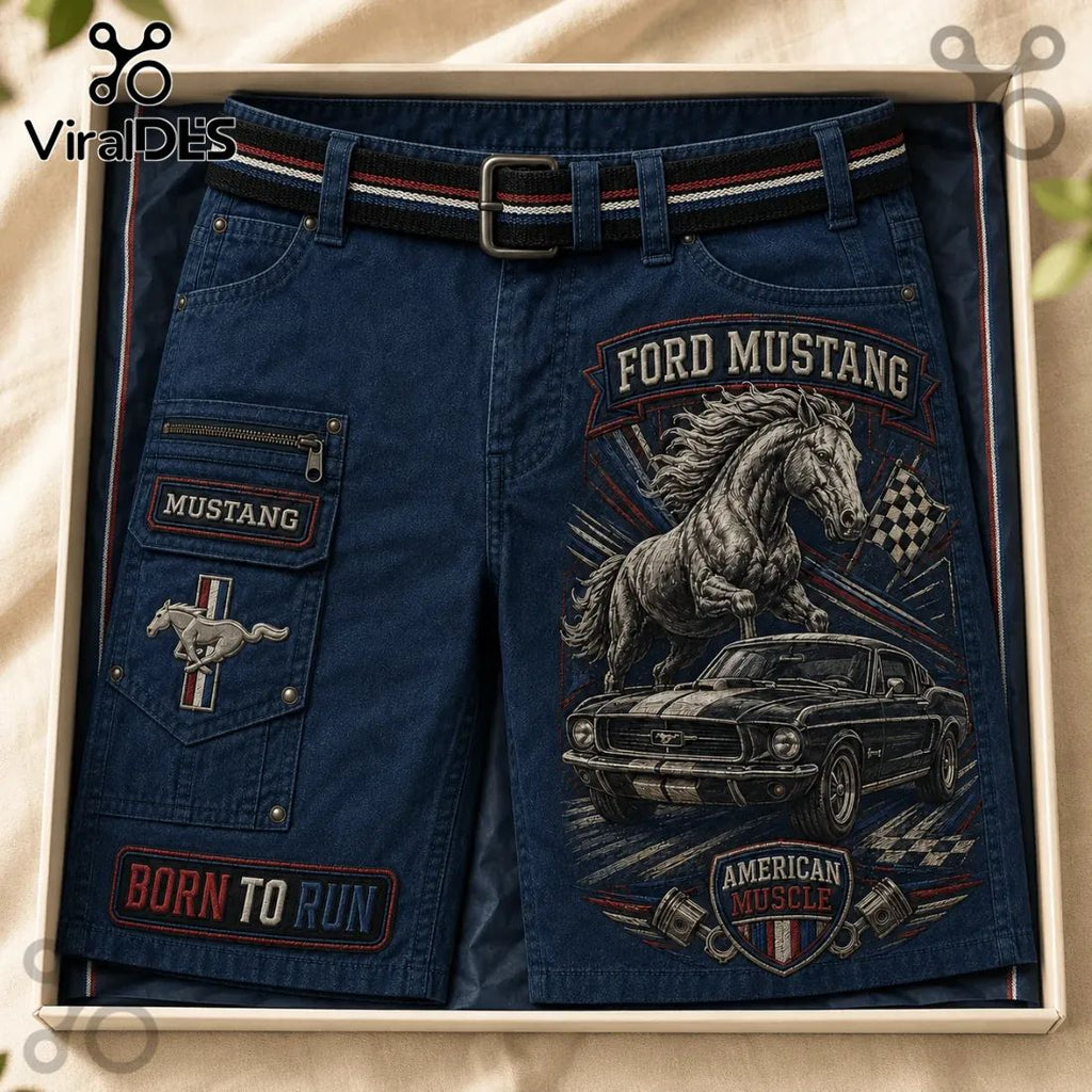 Ford Mustang American Muscle Navy Blue Casual Shorts