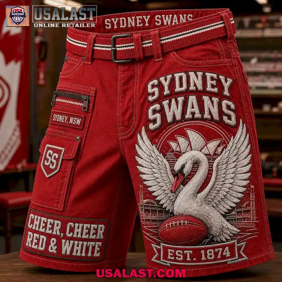Sydney Swans Cheer Cheer Red And White Men Cargo Short