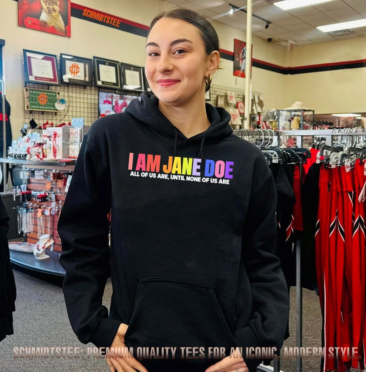I am Jane Doe all of us are until none of us are rainbow color text shirt