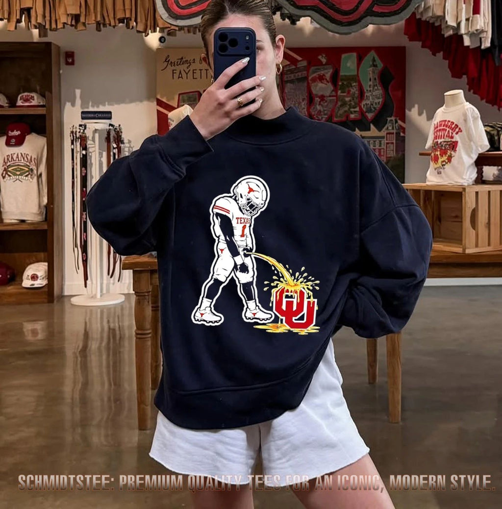 Texas Longhorns Football Player Number 1 Peeing on Oklahoma Sooners Logo shirt