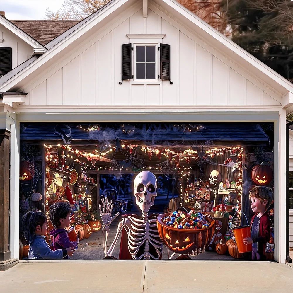 Skeleton’s Trick-or-Treat Party Halloween Garage Door Banner