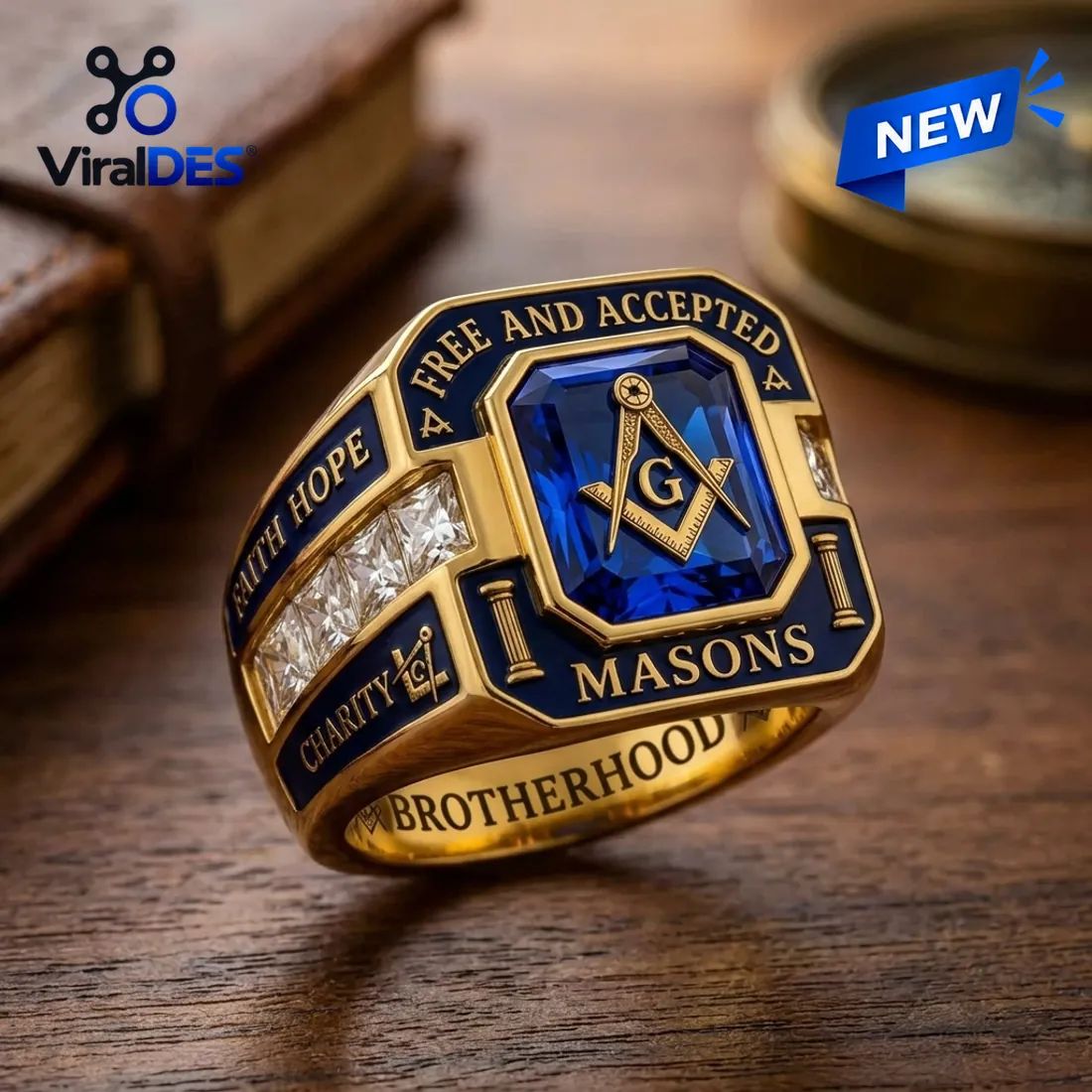 Freemason Square and Compass Gold Ring