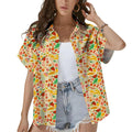 Colorful Fruit Hawaiian Shirt Retro Funky Food Print Summer Vacation Women