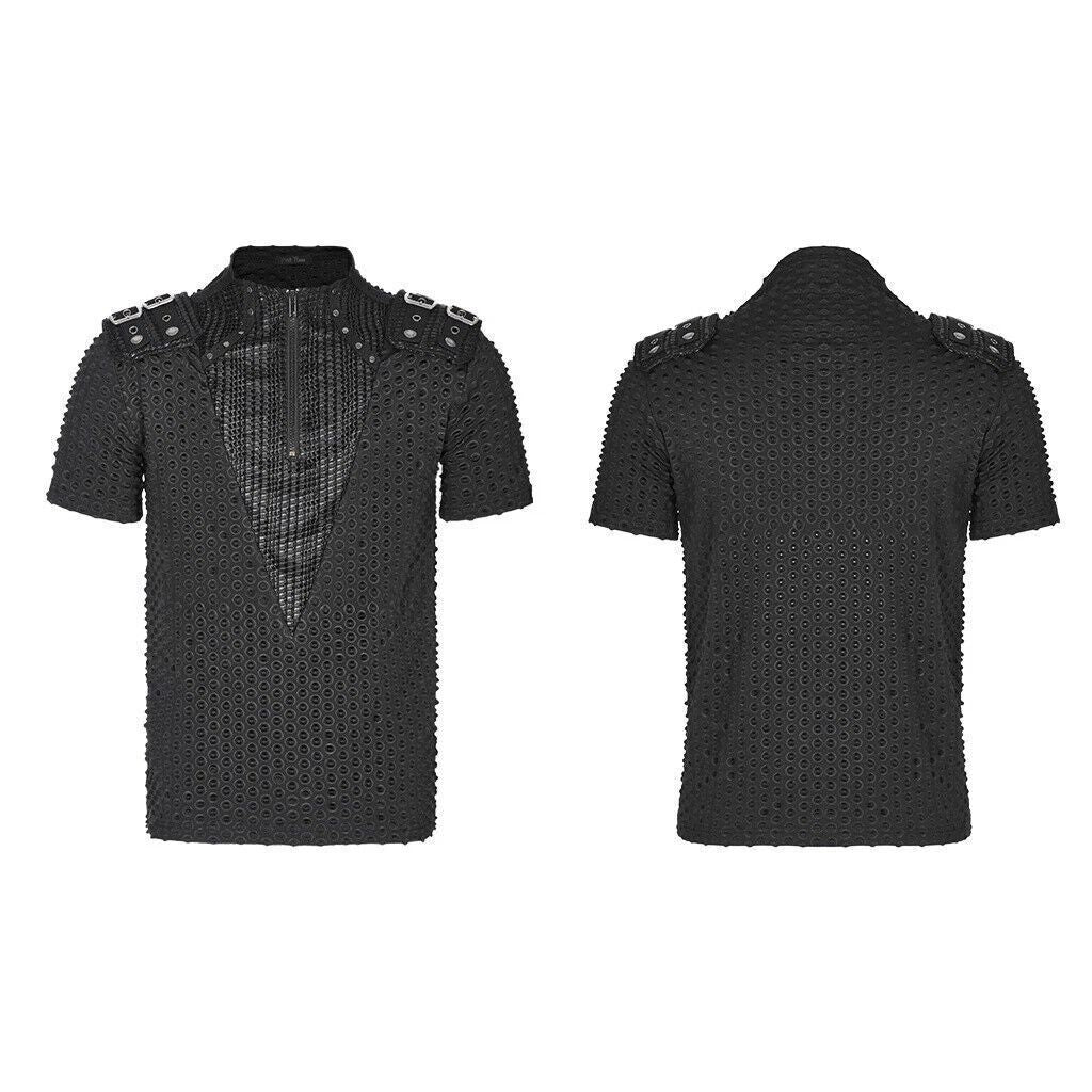Punk Rave Loose Zipper Neck Short Shirt Tattered Knitted Street Style Rock Tops
