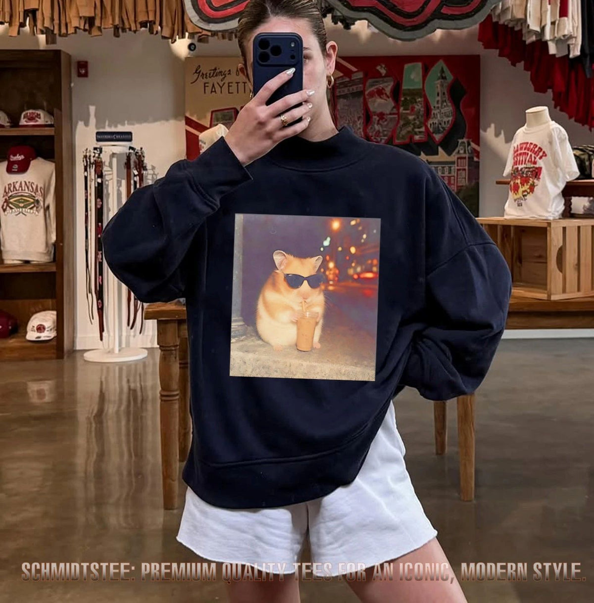 Hamster sunglasses drink iced coffee shirt