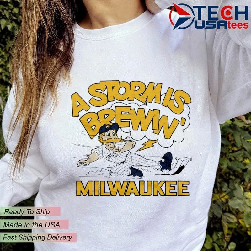 Milwaukee Brewers Bernie Brewer a storm is Brewin’ mascot shirt by homage