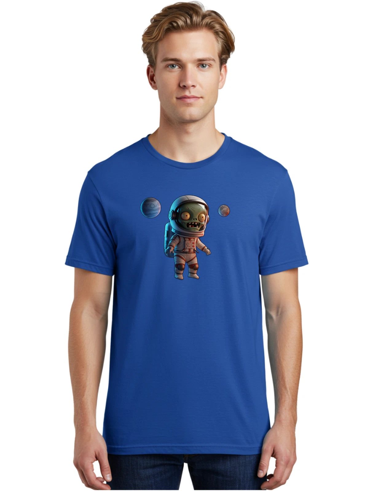 Zombie-Astronaut Mens Graphic Tee, 100% Cotton, Casual Summer Wear