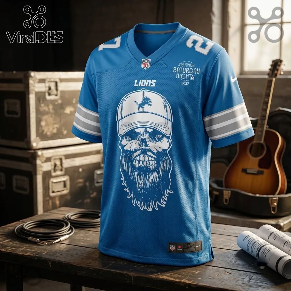 Detroit Lions Luke Combs 2027 Tour Blue Football Jersey