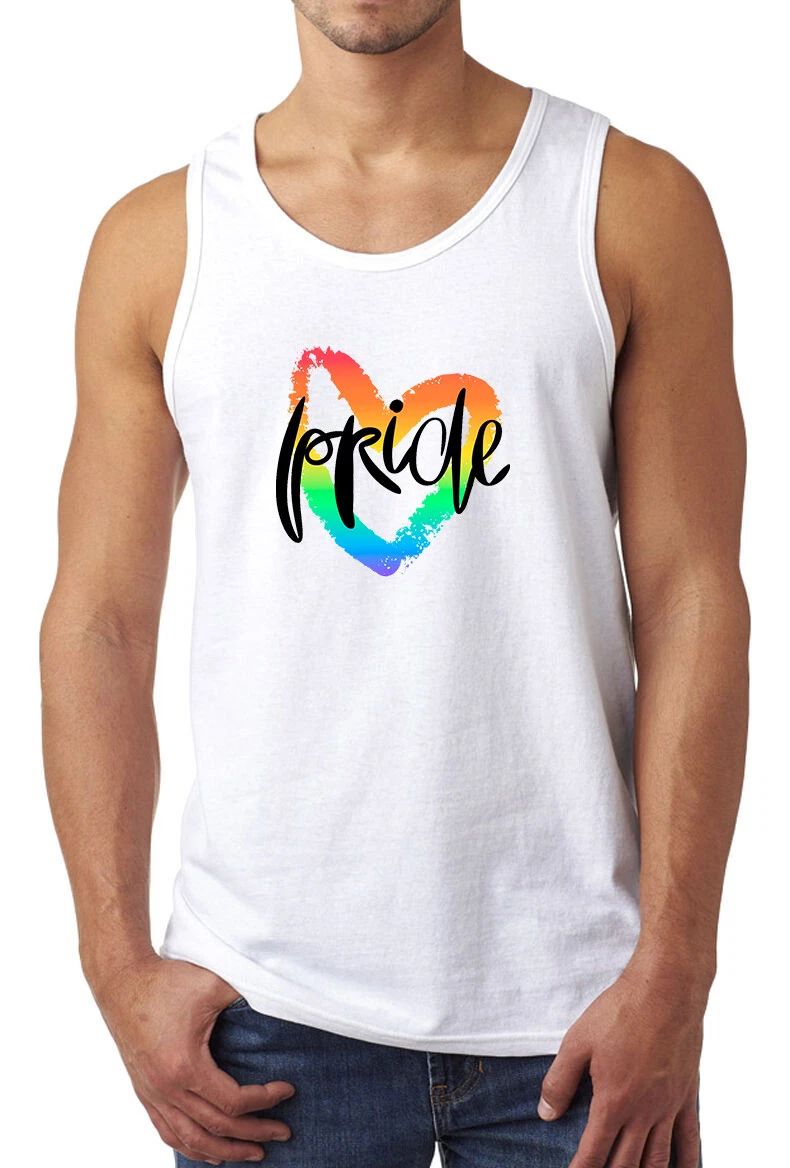 Pride Rainbow Heart Love Cotton Men's Tank Top Vest Sleeveless T-shirt Trendy
