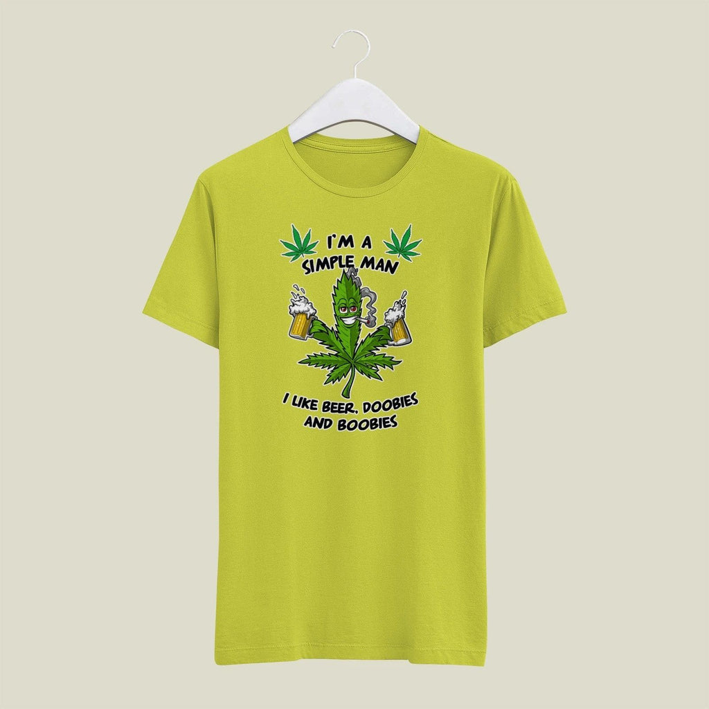 Yellow MEDIUM  Mens Gildan T Shirt Simple Man Beer Doobies Boobies 420 Weed