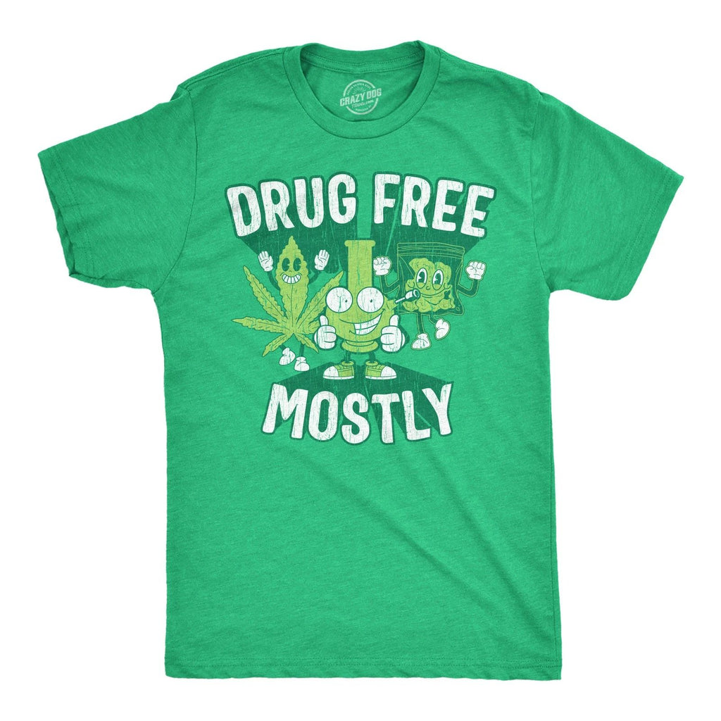 Mens Funny T Shirts Drug Free Mostly Sarcastic 420 Graphic Novelty Tee for Men