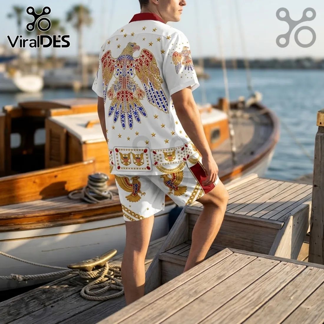 Elvis Presley Gold Eagle Hawaiian Shirt and Shorts