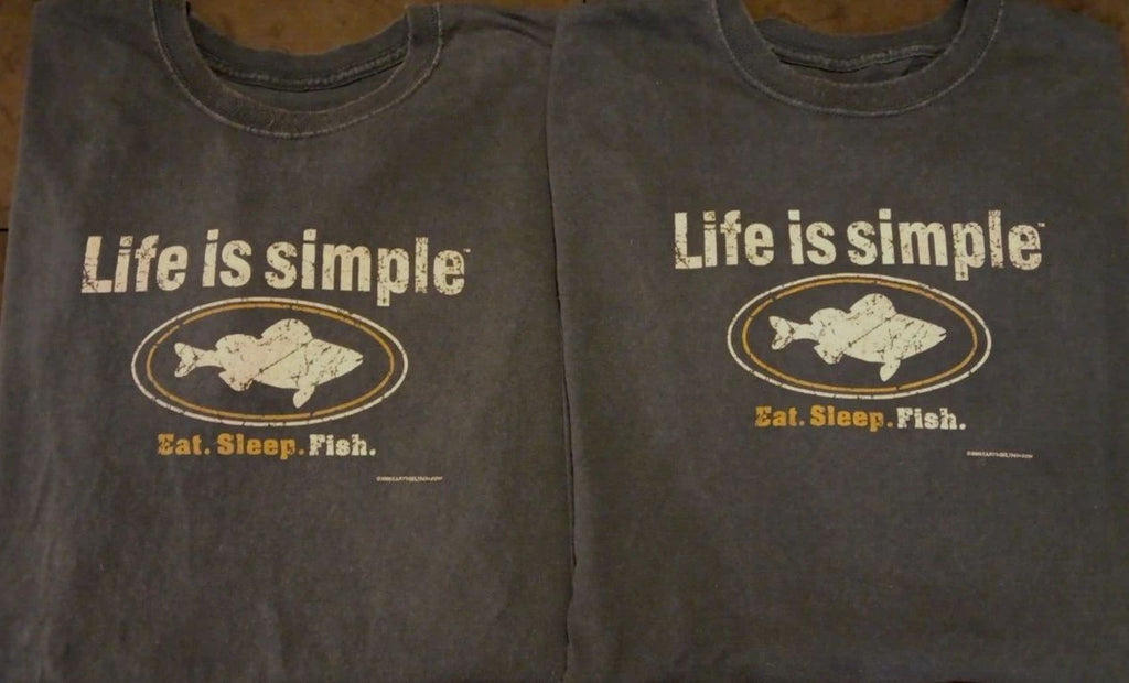 2005 Vtg Lot Of 2 Lg Earth Sun Moon Life Is Simple Eat Sleep Fish T Shirt Lot