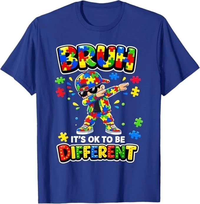 Bruh Its OK to Be Different Autism Awareness Kids Boys Youth T-Shirt