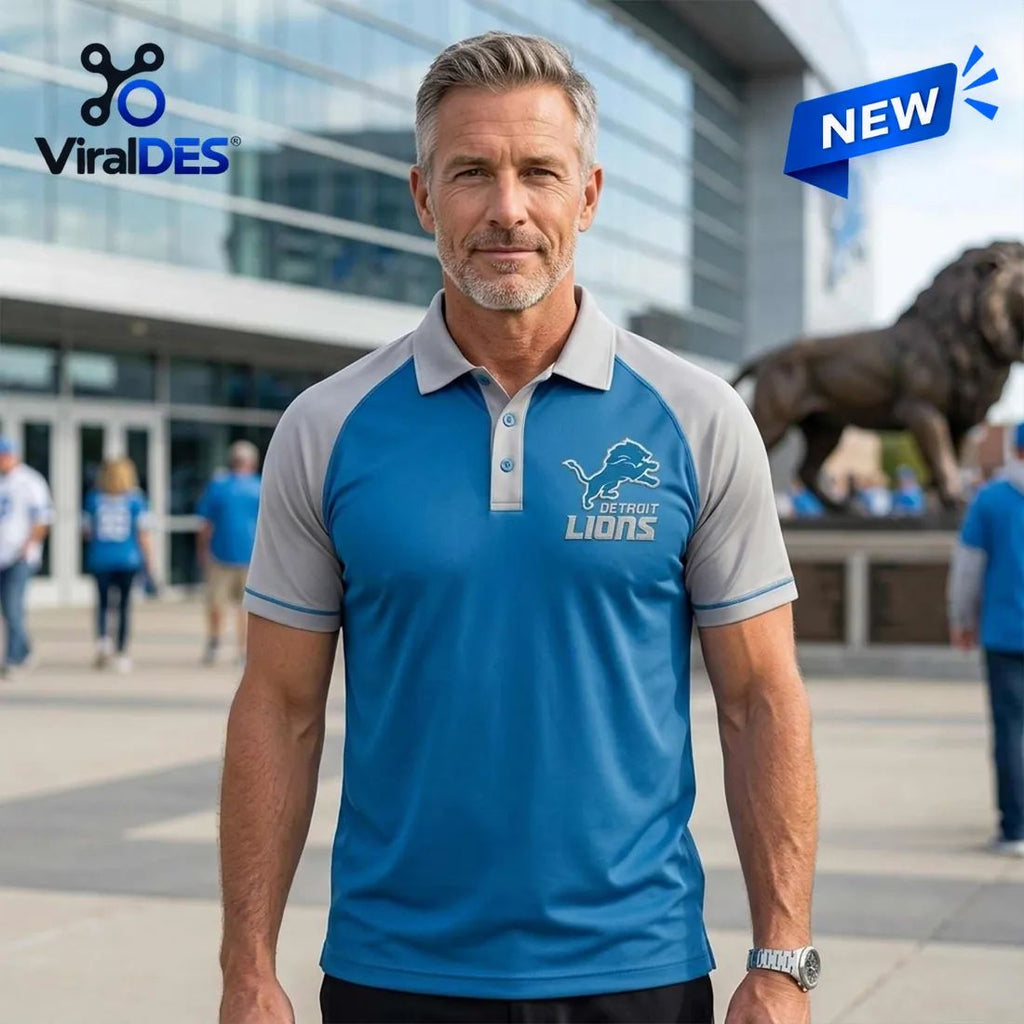 Detroit Lions Blue and Grey Two Tone Polo Shirt