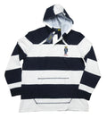 Polo Ralph Lauren Men's Navy/White Striped Polo Bear Rugby Hooded Henley Shirt