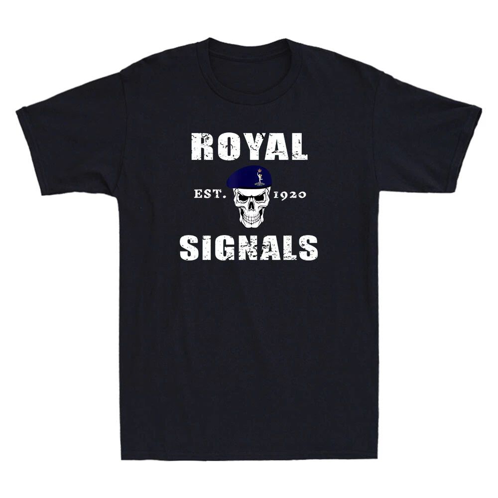 Royal Signals Skull Beret 1920 Corps Of British Army Vintage Men's Black T-Shirt