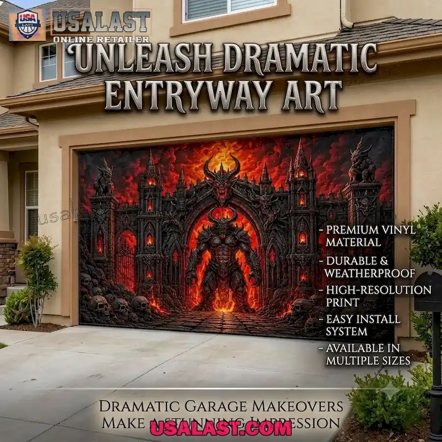 Hellfire Demon Gate Halloween Garage Door Banner
