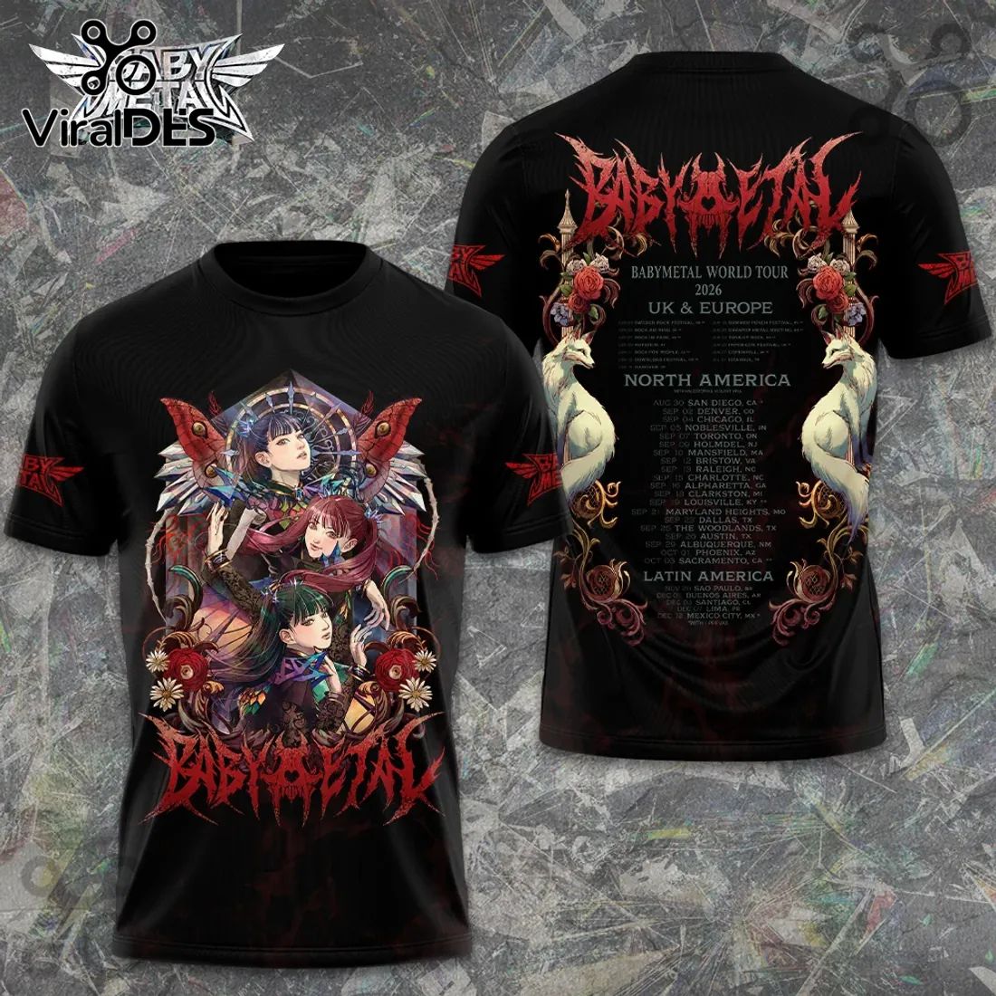 Babymetal World Tour 2026 Illustrated Black T-Shirt