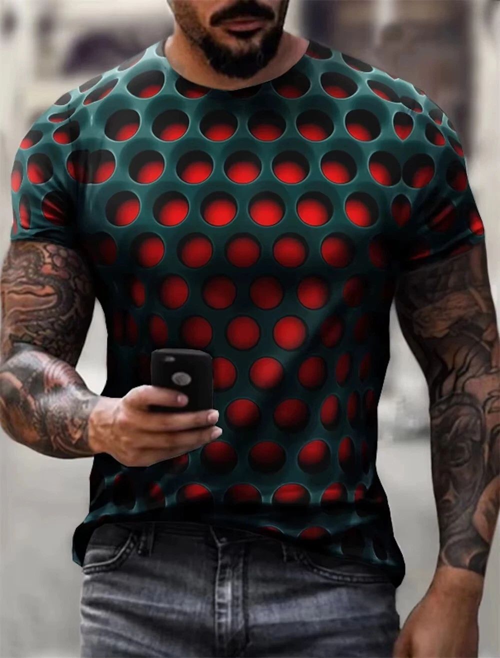 Mens 3D Optical Illusion T-Shirt Graphic Print Casual Summer Streetwear stylish