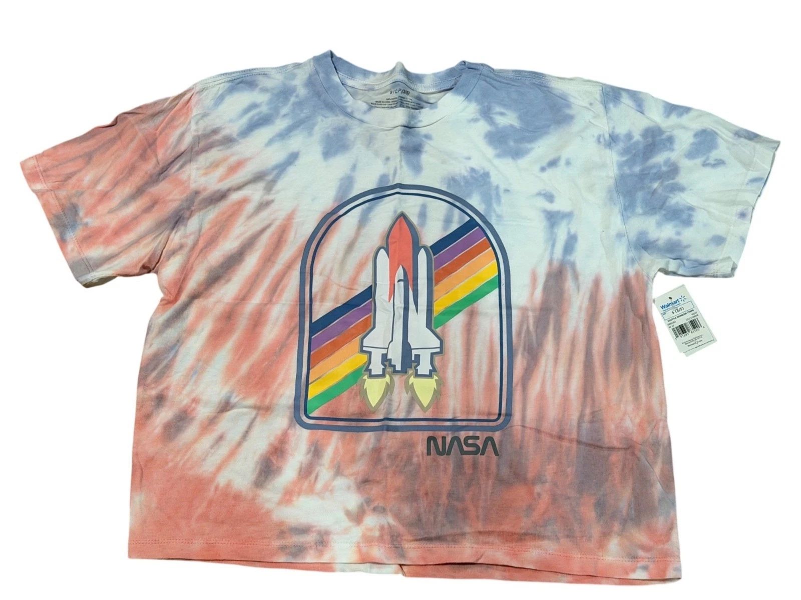 NWT NASA Tie Dye Shuttle Rainbow Stripe Graphic T Shirt Everyday Wear Small 3-5