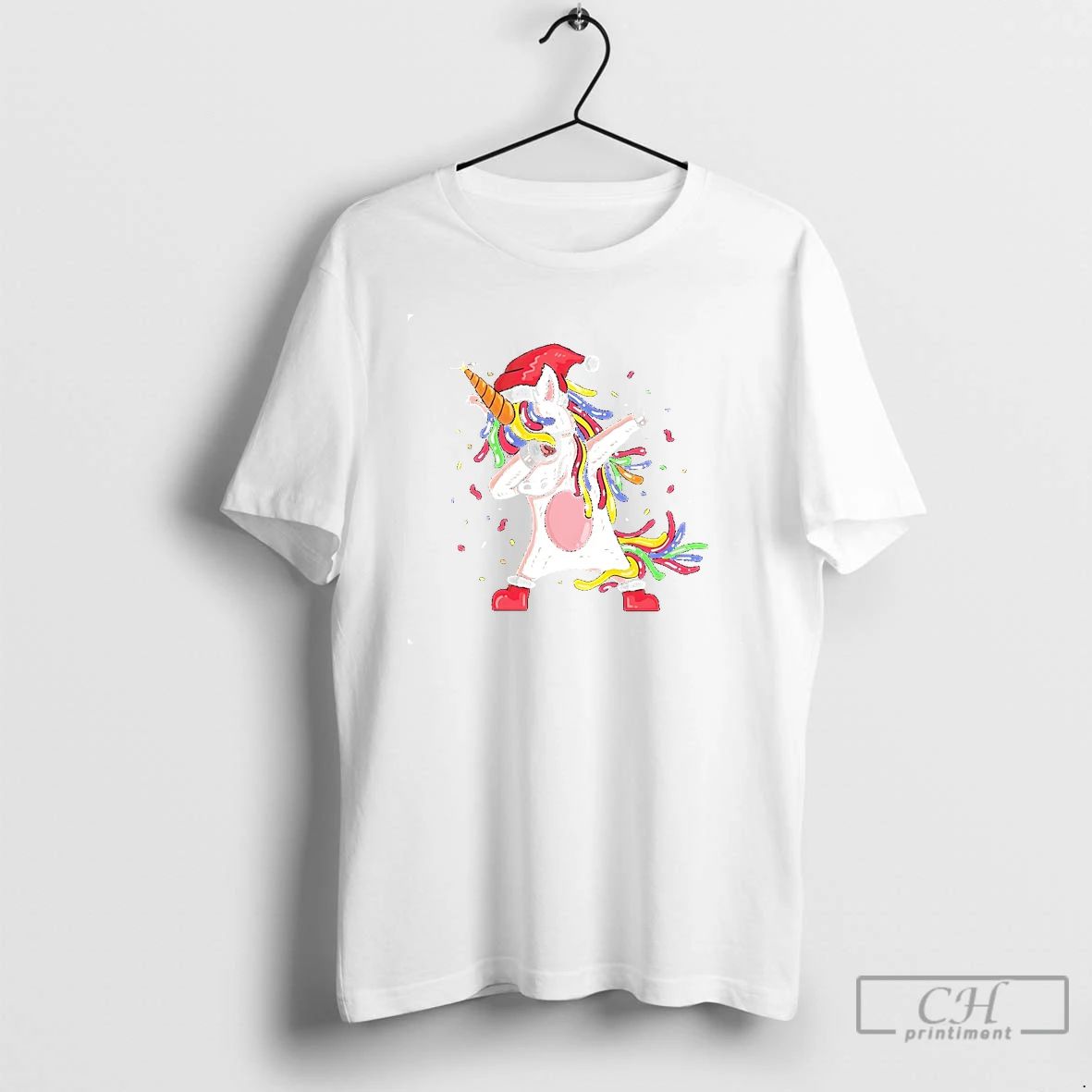 Classic Dabbing Rainbow Unicorn Christmas Party T Shirts
