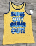 2014 Suns Out Guns Out Yellow & Navy Ringer Style Tank Top Size Medium