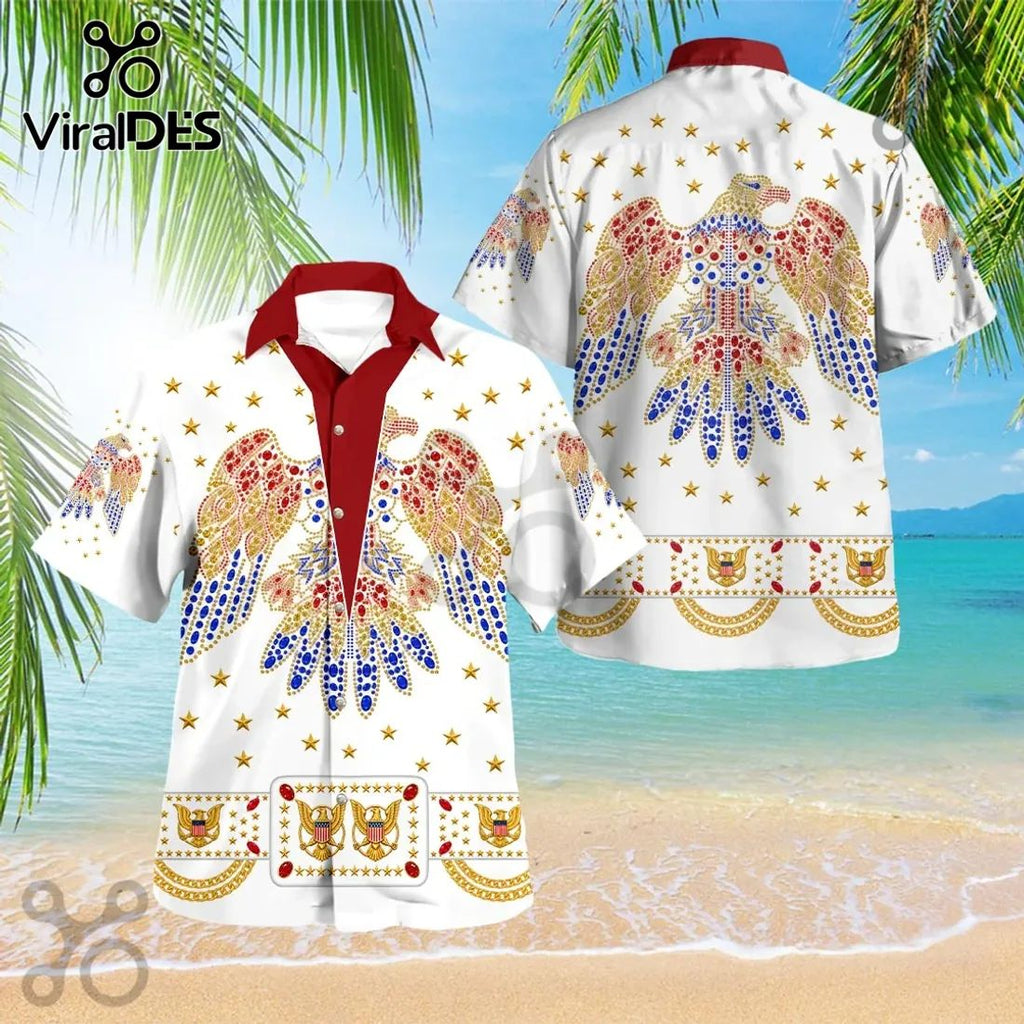 Elvis Presley Gold Eagle Hawaiian Shirt and Shorts