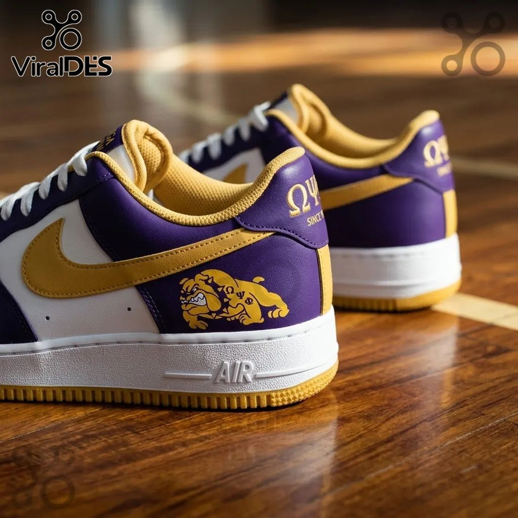 Omega Psi Phi Purple and Gold Premium Air Force 1 Shoes