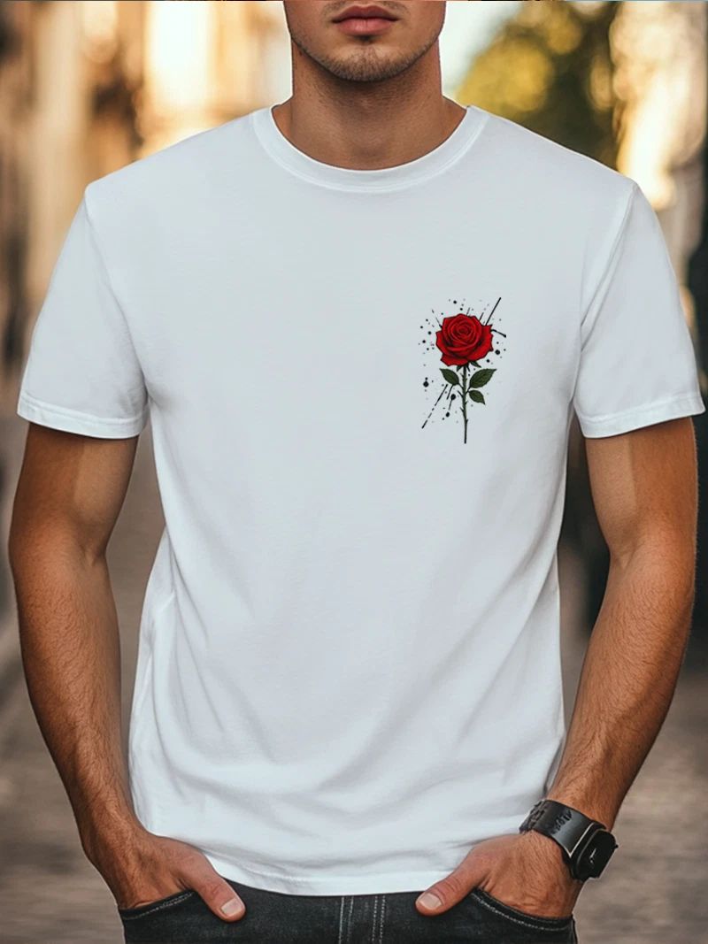 Red Rose Logo Casual Streetwear Tee Unisex Women Men Graphic T-shirt