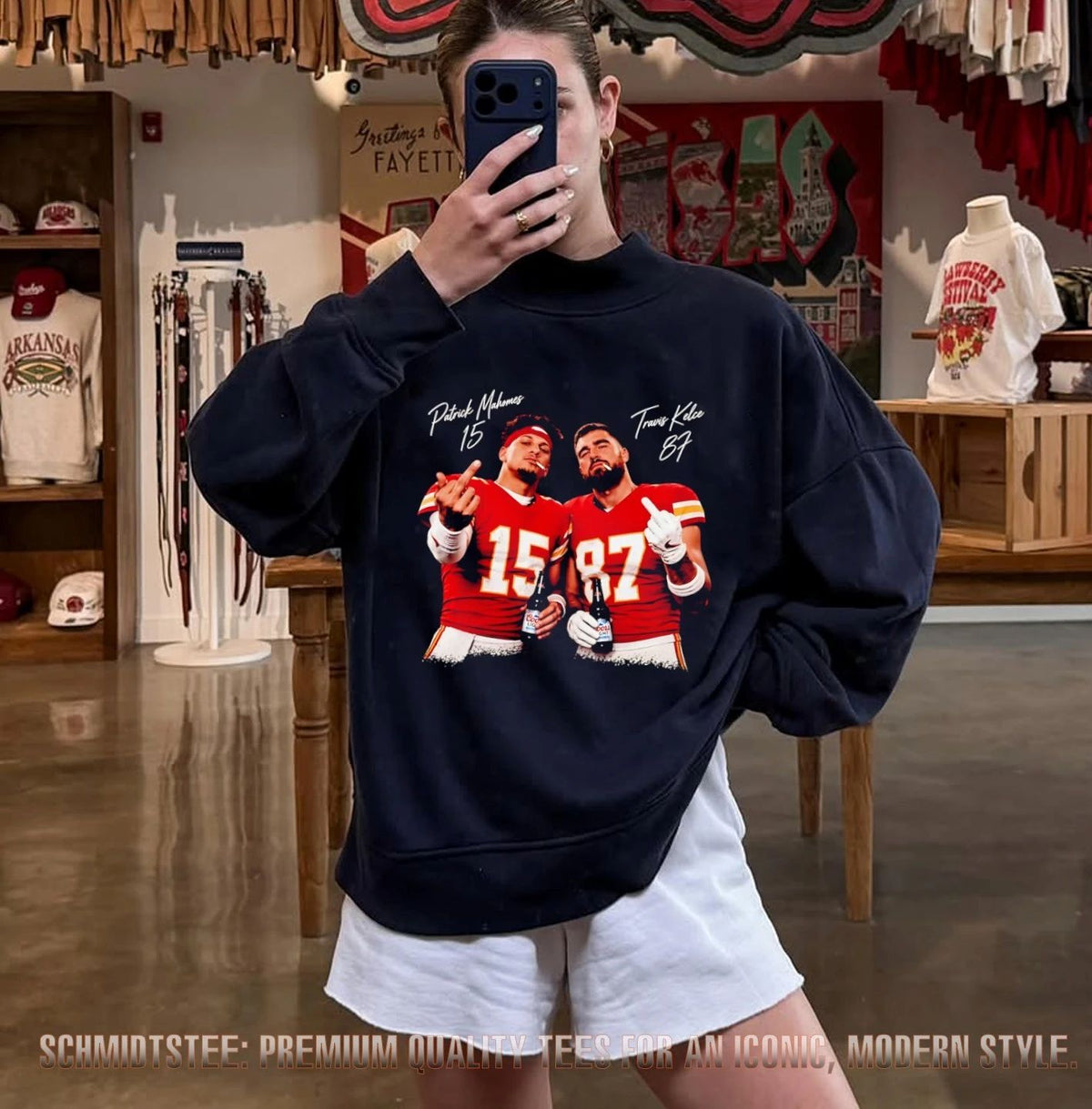 Patrick Mahomes and Travis Kelce Kansas City Chiefs middle finger beer and smoking signature shirt