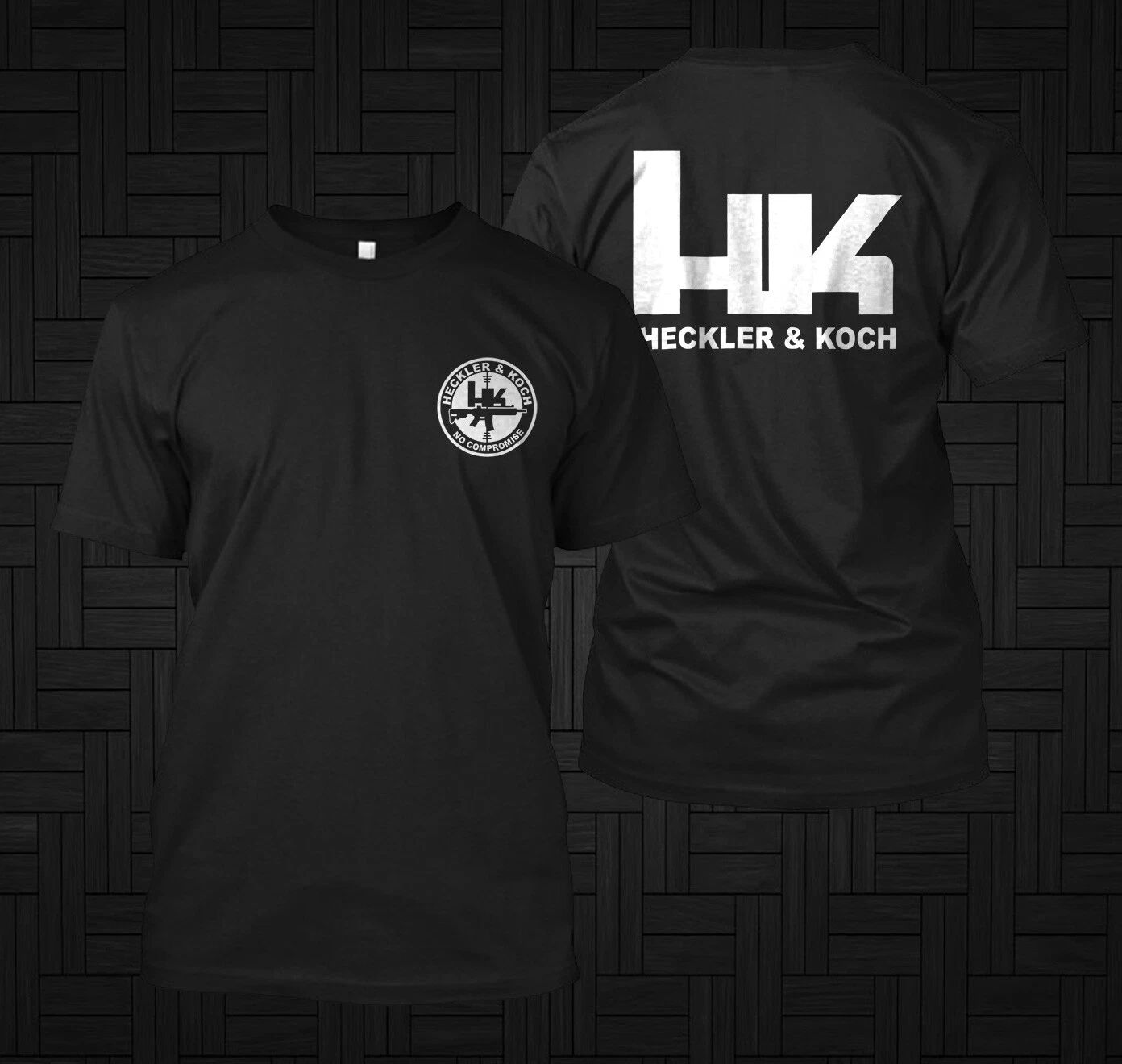 Heckler & Koch HK Logo Symbol Guns Firearms -  custom front and back t-shirt tee