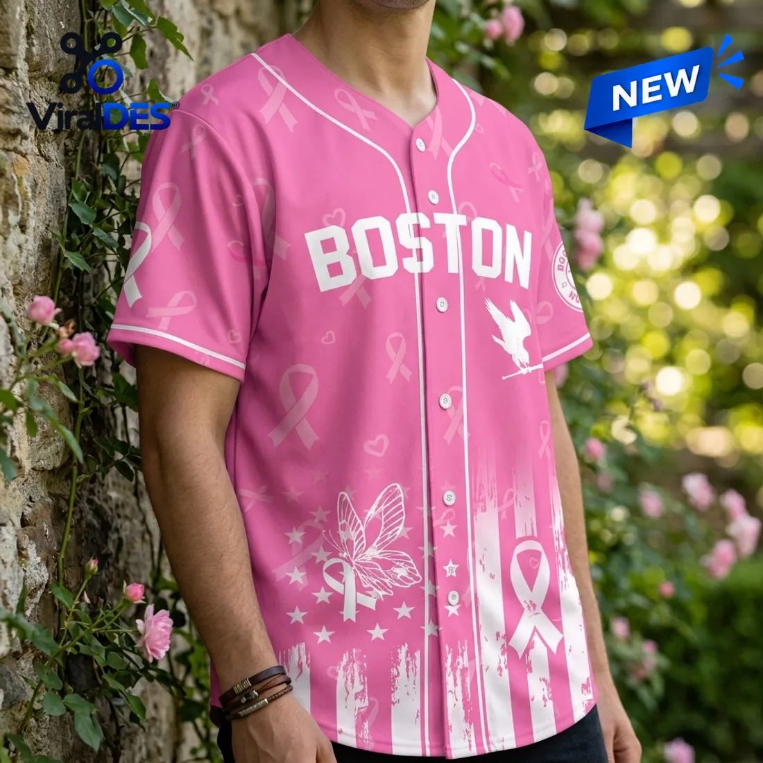 WPBL Boston Hunters Breast Cancer Awareness Ribbon Baseball Jersey