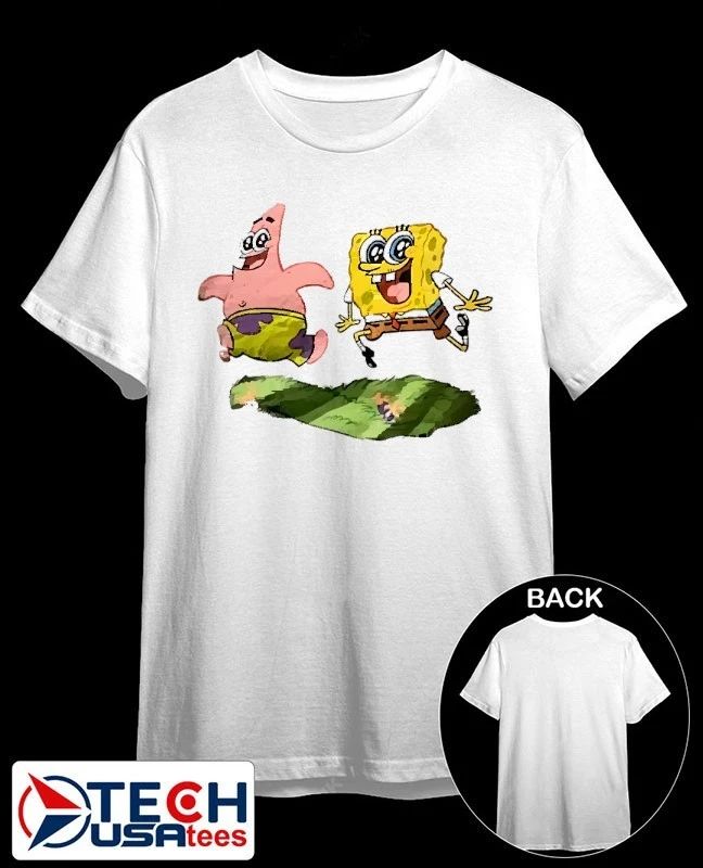 Sponge SquarePants and Patrick Star running funny graphic shirt