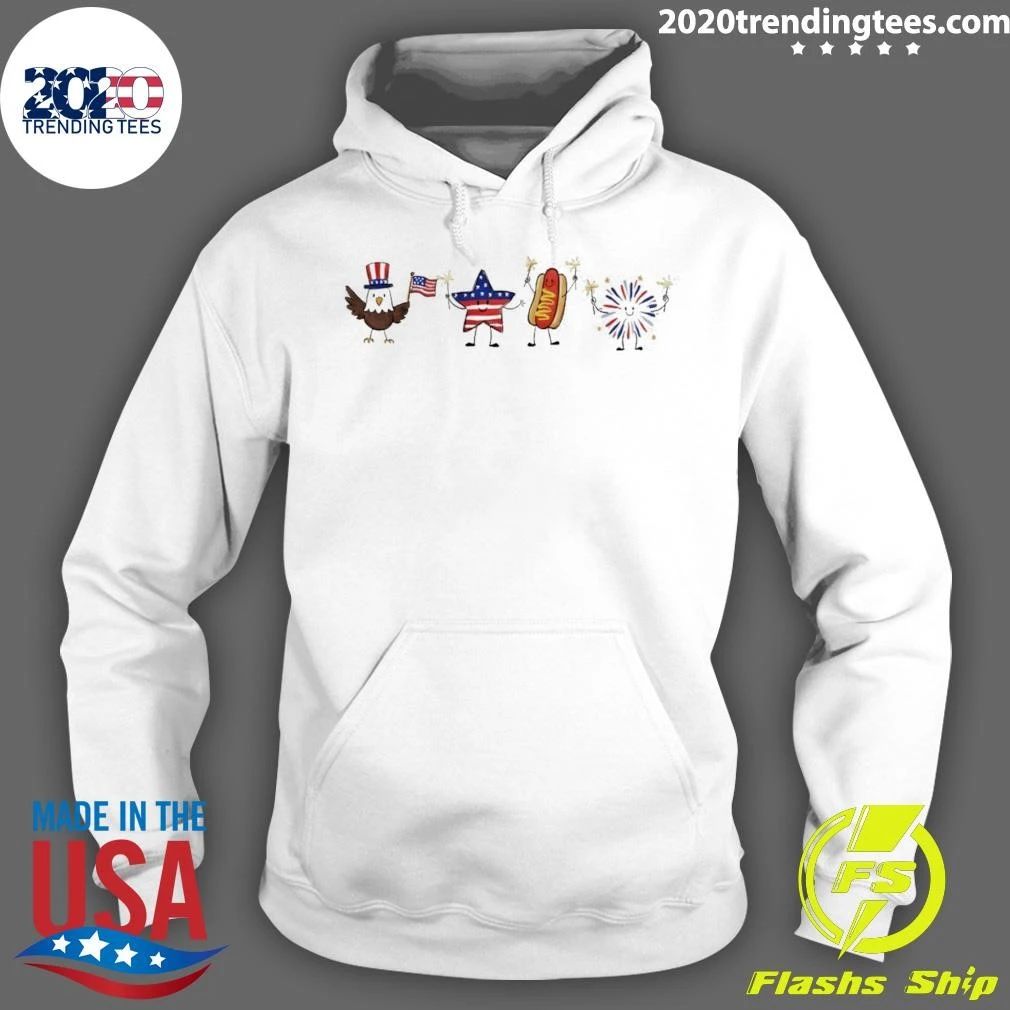 Bald Eagle Star Hot Dog And Firework Celebrate The American Holiday Cartoon 4th Of July Shirt