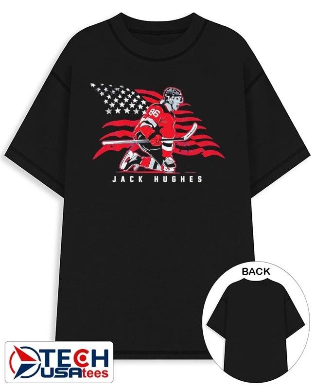 Jack Hughes Team USA stars and stripes superstar pose shirt