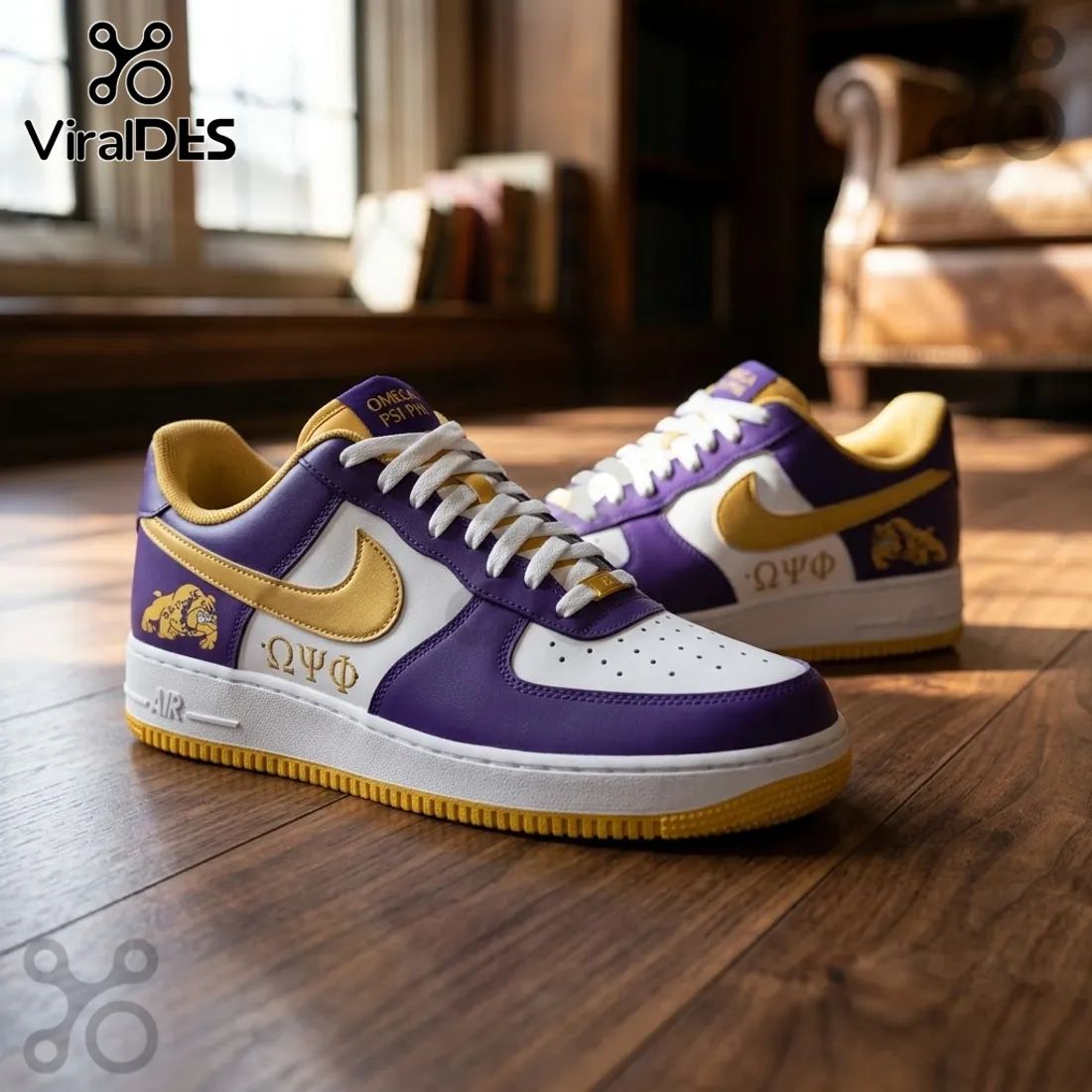 Omega Psi Phi Purple and Gold Premium Air Force 1 Shoes
