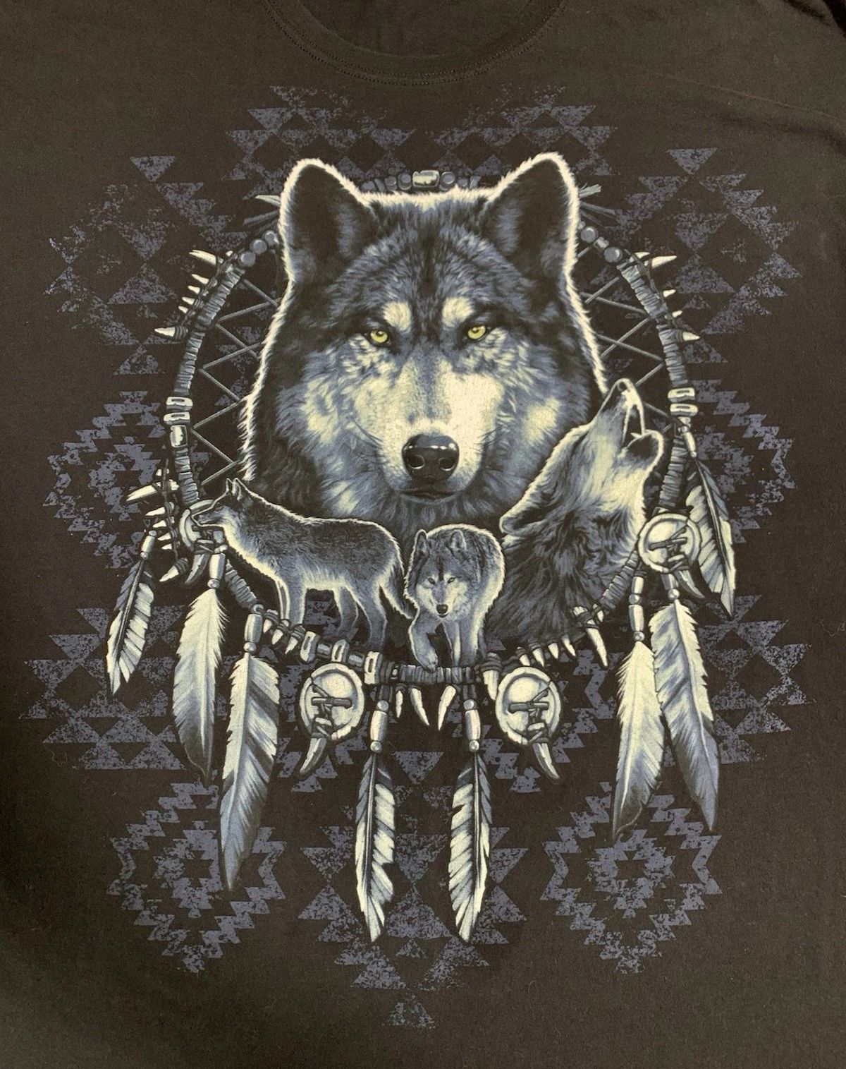 Fruit Of The Loom Mens Wolf Graphic T Shirt 2XL Black Dreamcatcher South Western