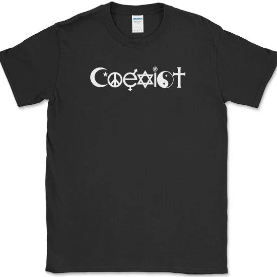 Coexist T-Shirt Funny Peace Love Get Along Religious All Religions Tee reprint !