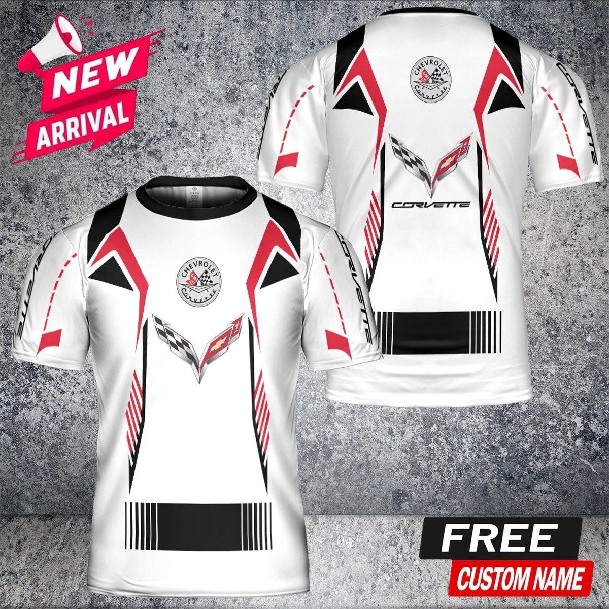 Custom Name Men's Corvette C7 Logo 3D Print T-Shirt - Size S-5XL