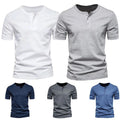 Men Henley Shirts Short Sleeve Crew Neck Tops Casual Slim Fit Button T-shirt Tee