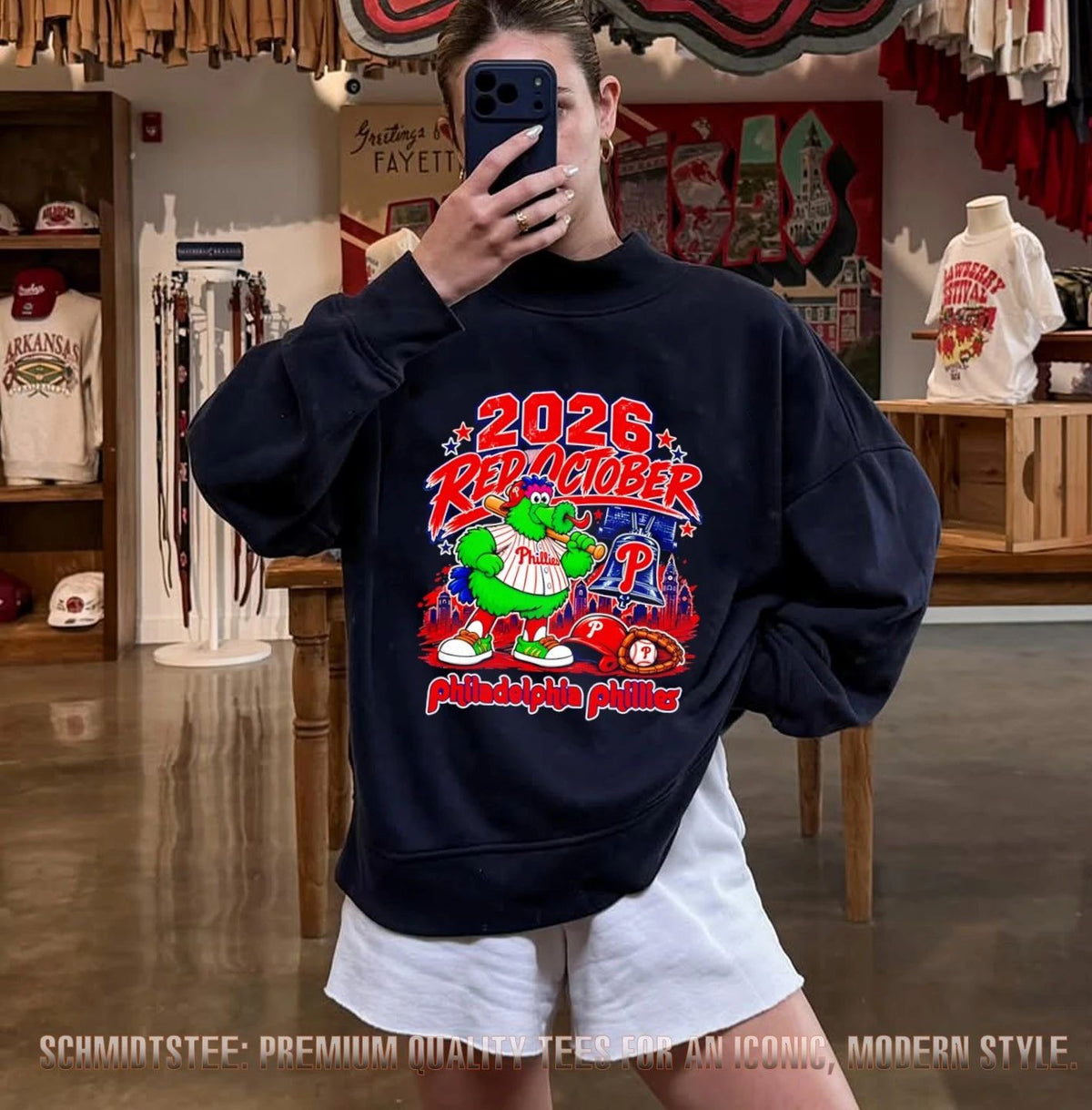 2026 Red October Philadelphia Phillies Baseball Postseason mascot skyline shirt