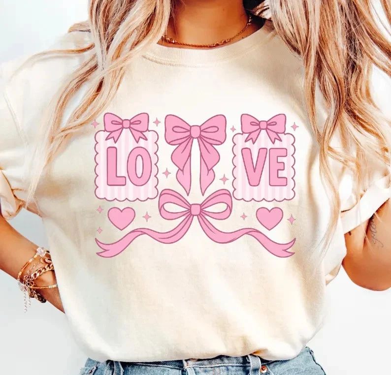Soft Girl Aesthetic Heart Bow Comfort Tee Romantic Coquette Style Shirt