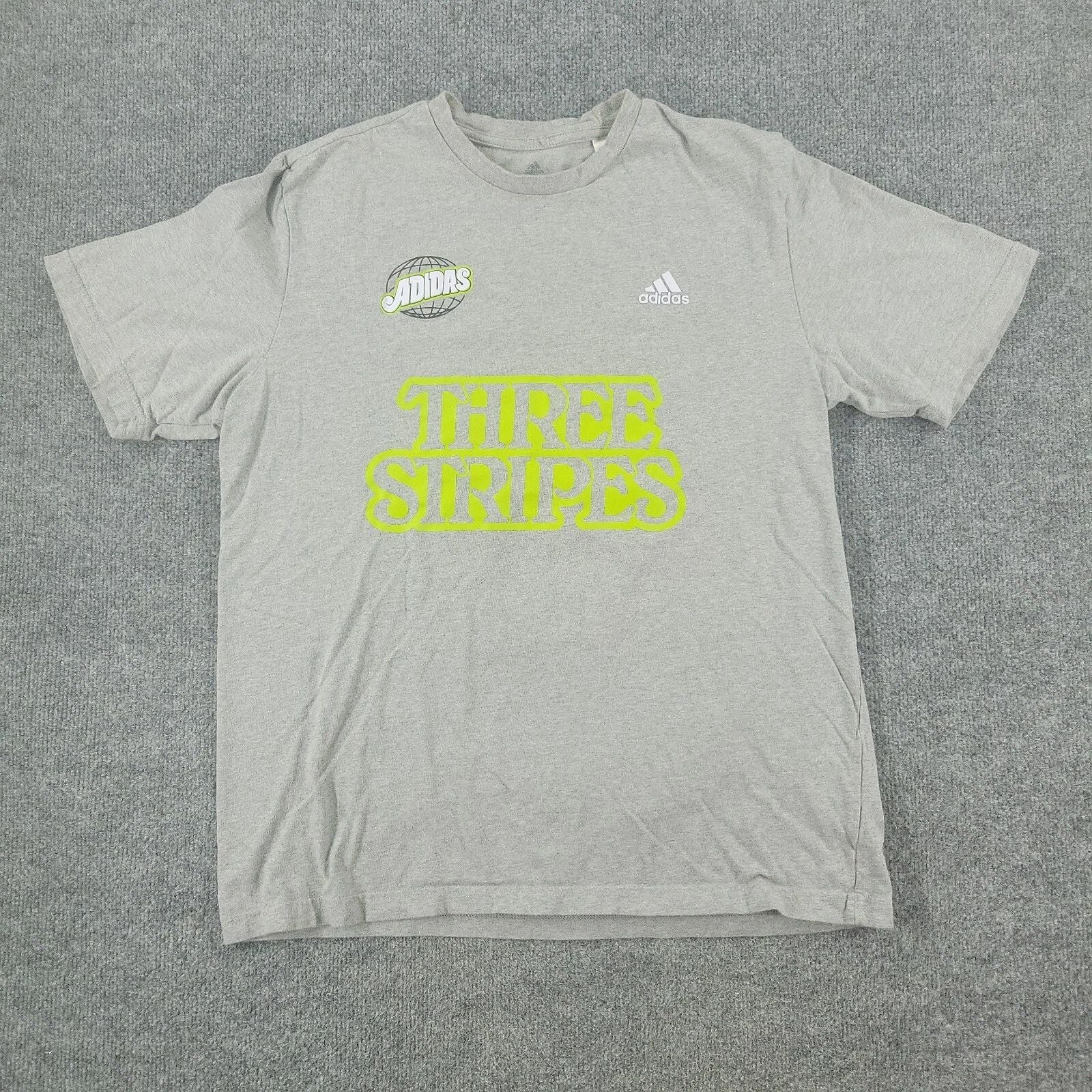 Adidas Shirt Men's Large Gray Three Stripes Logo Graphic Crew Neck Short Sleeve
