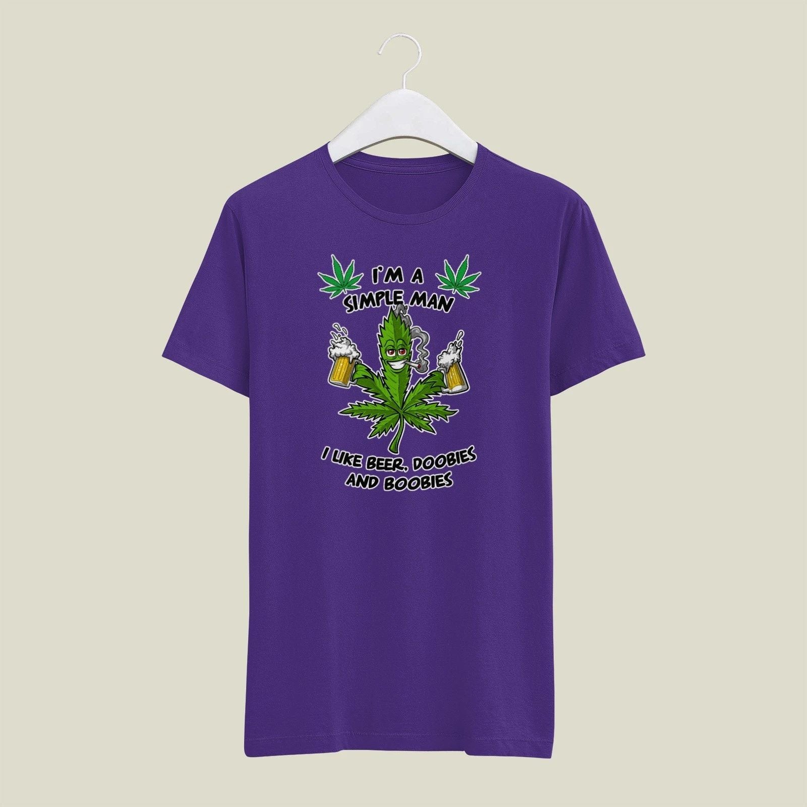 Purple MEDIUM Mens T Shirt Gildan Simple Man Beer Doobies Boobies 420 Weed