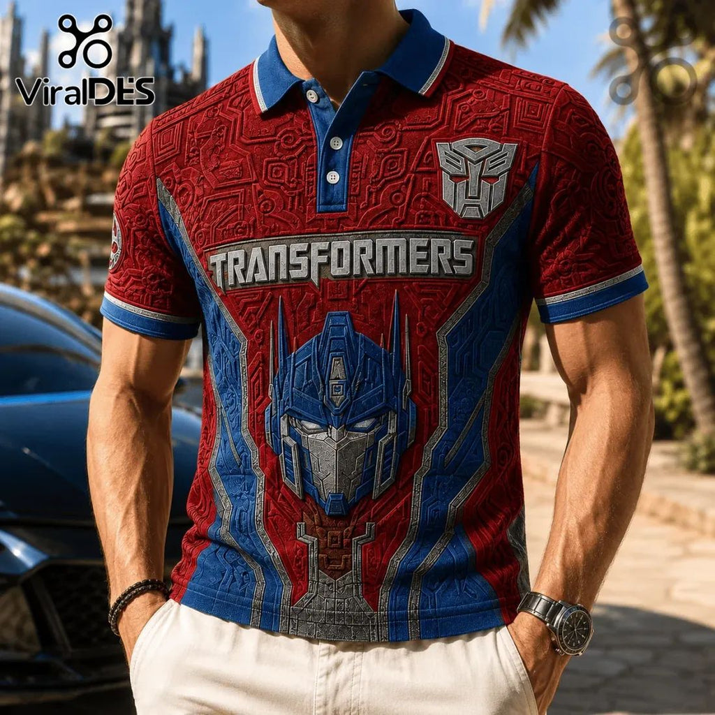 Optimus Prime Cyber Robot Red and Blue Polo Shirt